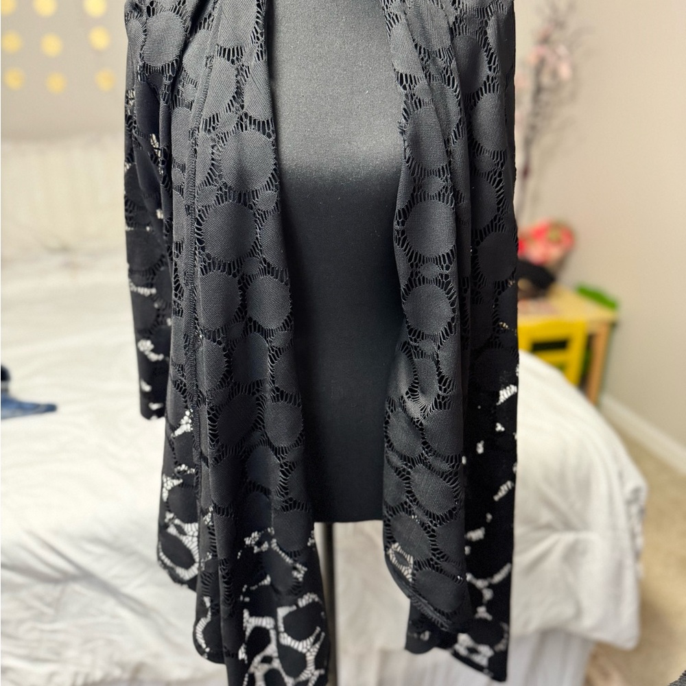 Ruby Rd. Black Open Knit Circle Cardigan M - Picture 1 of 5